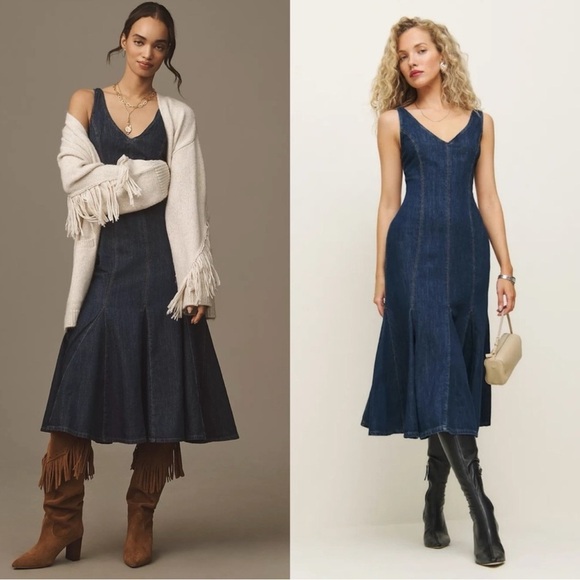 REFORMATION Serafina Denim Midi Dress - Picture 2 of 8